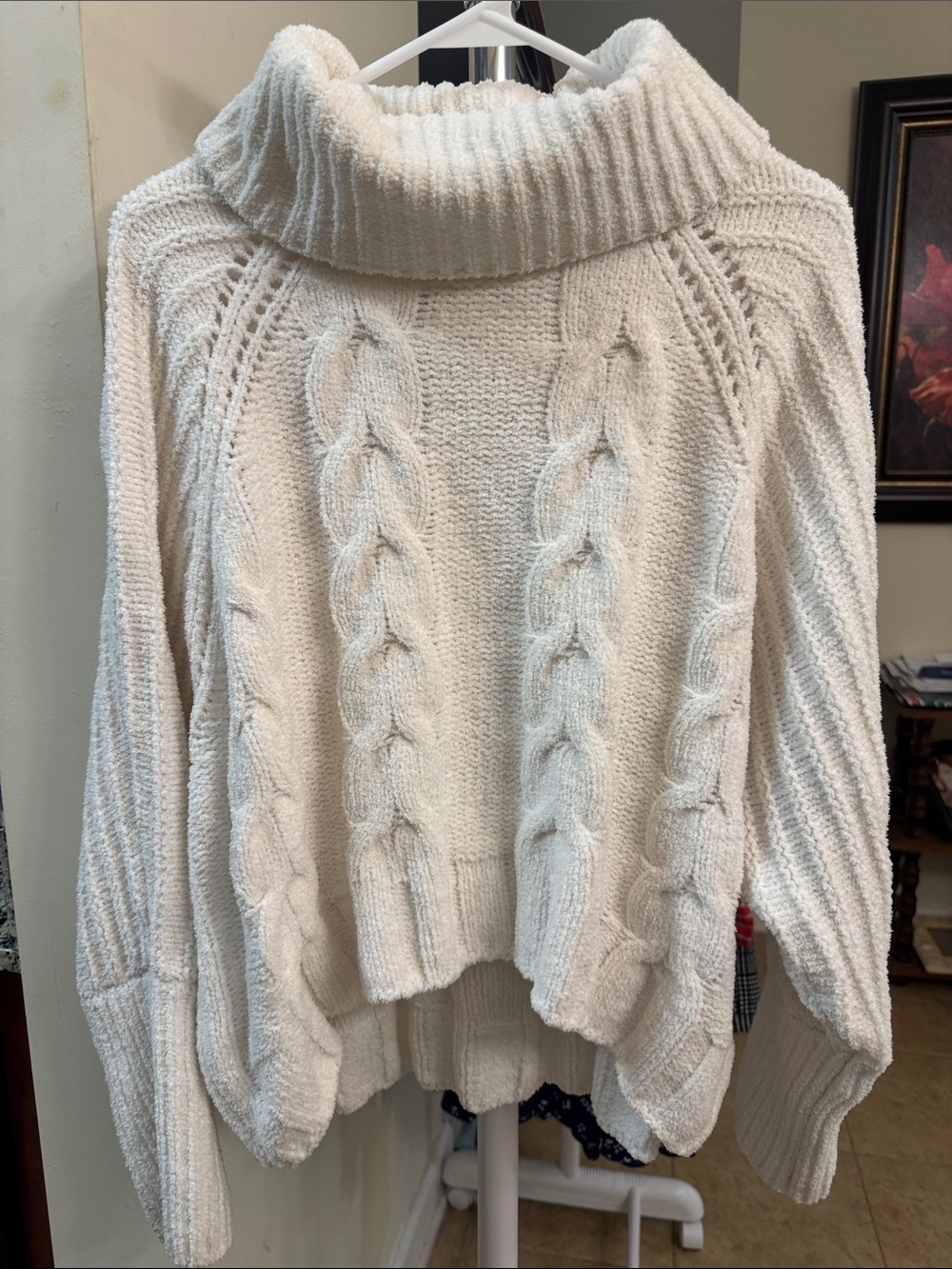 Cozy Cable-Knit Turtleneck Sweater - white